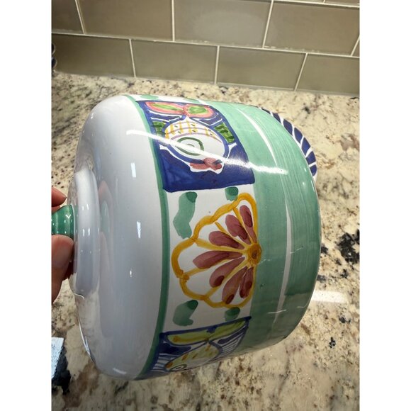 Signed Mexican Talavera Hand-Painted Cheese Butter Dish Lid Plate Table Top Read - Picture 12 of 14